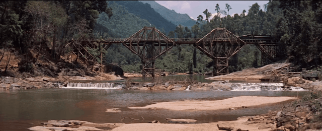 Explosive detonation of the Bridge over the River Kwai from the movie of the same name.